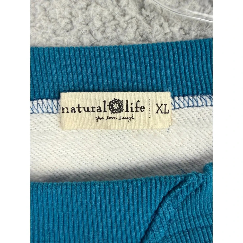 Natural Life Floral Cropped Sweatshirt Womens XL Blue Pink Mustard Pullover 645 - Picture 4 of 8